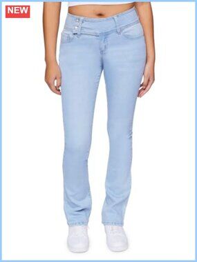 Mid-Rise Bootcut Jeans Stretch Denim Zip Fly Dual Button Closure